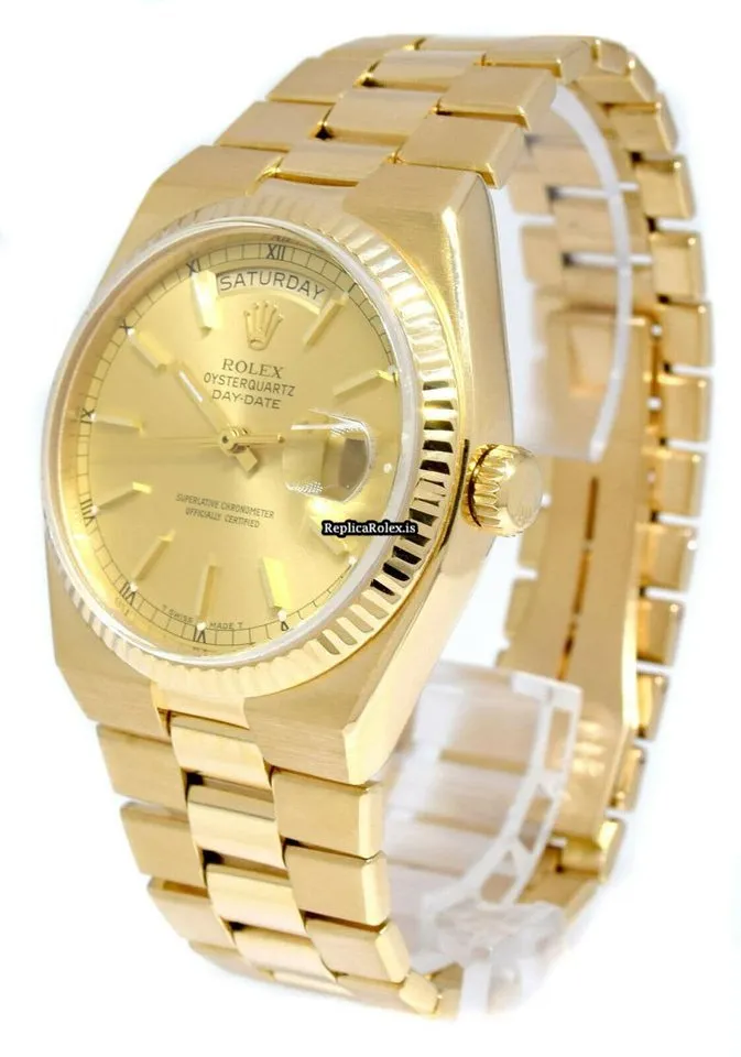 Durable Fake Rolex Day-date Oysterquartz 19018 Quartz Movement 36mm Yellow Gold Case Mens/unisex Watch - Image 3