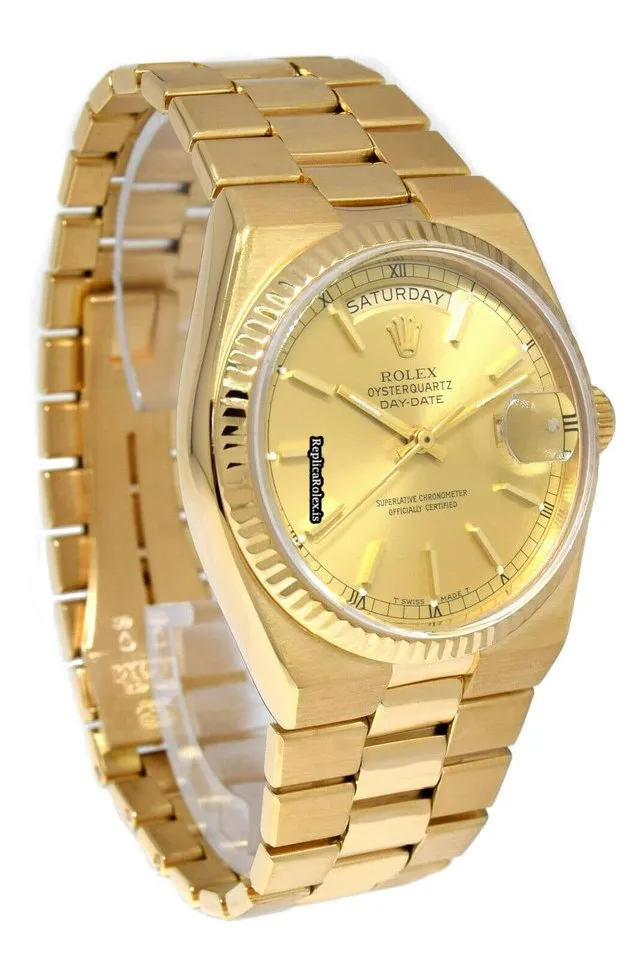 Durable Fake Rolex Day-date Oysterquartz 19018 Quartz Movement 36mm Yellow Gold Case Mens/unisex Watch - Image 4