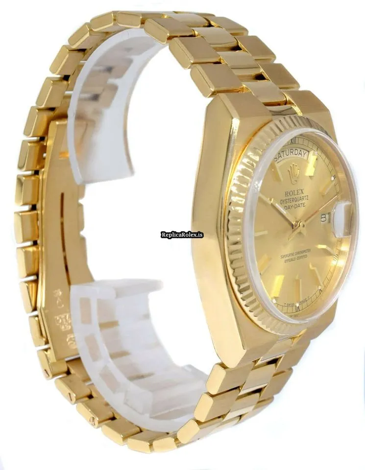 Durable Fake Rolex Day-date Oysterquartz 19018 Quartz Movement 36mm Yellow Gold Case Mens/unisex Watch - Image 8