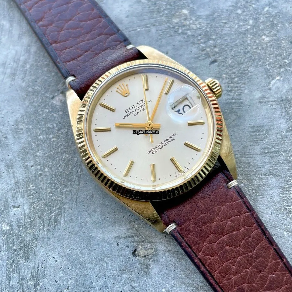 Wonderful Replica Rolex Oyster Perpetual Date 1503 Caliber 1570 Automatic Movement 34mm Yellow Gold Case Mens/unisex Watch - Image 2