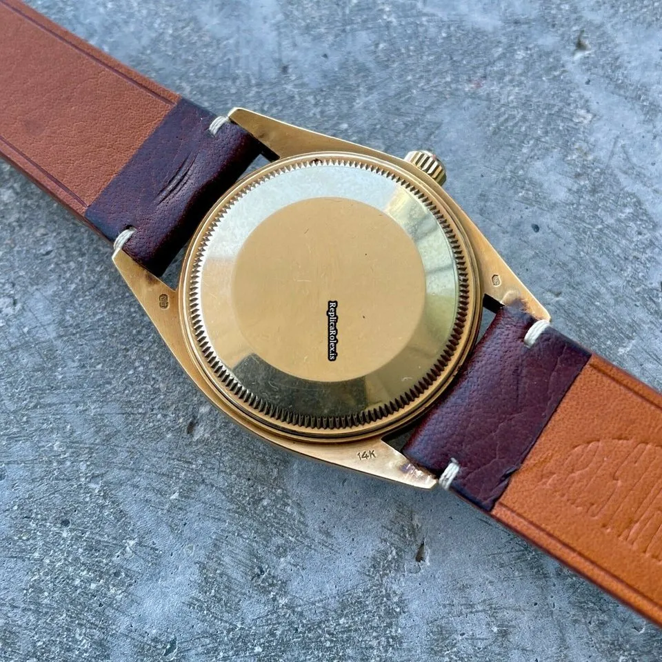 Wonderful Replica Rolex Oyster Perpetual Date 1503 Caliber 1570 Automatic Movement 34mm Yellow Gold Case Mens/unisex Watch - Image 7