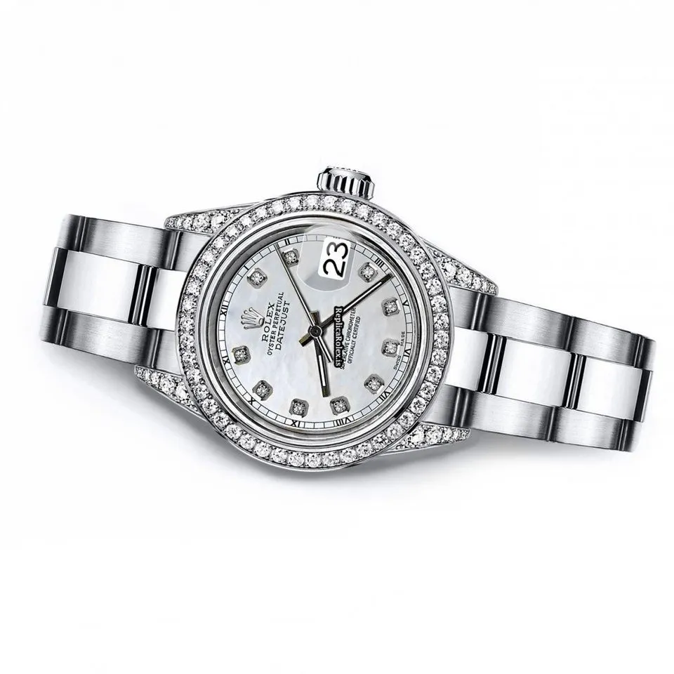 Beautiful Fake Rolex Oyster Perpetual Lady Date 69160 Automatic Movement 26mm Steel Case Womens Watch - Image 3