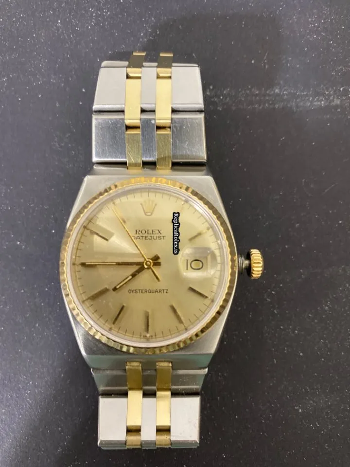 Durable Replica Rolex Datejust Oysterquartz 17013 Caliber 5035 Quartz Movement 36x42mm Gold/steel Case Mens/unisex Watch - Image 6