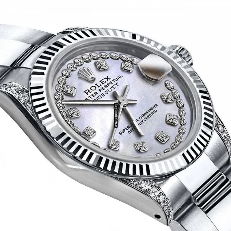 Terrific Fake Rolex Oyster Perpetual Lady Date 69160 Automatic Movement 26mm Steel Case Womens Watch - Image 2