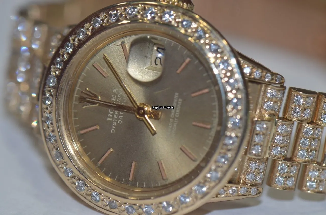 Cool Fake Rolex Datejust Self Winding Automatic 26mm Yellow Gold Case Womens Watch