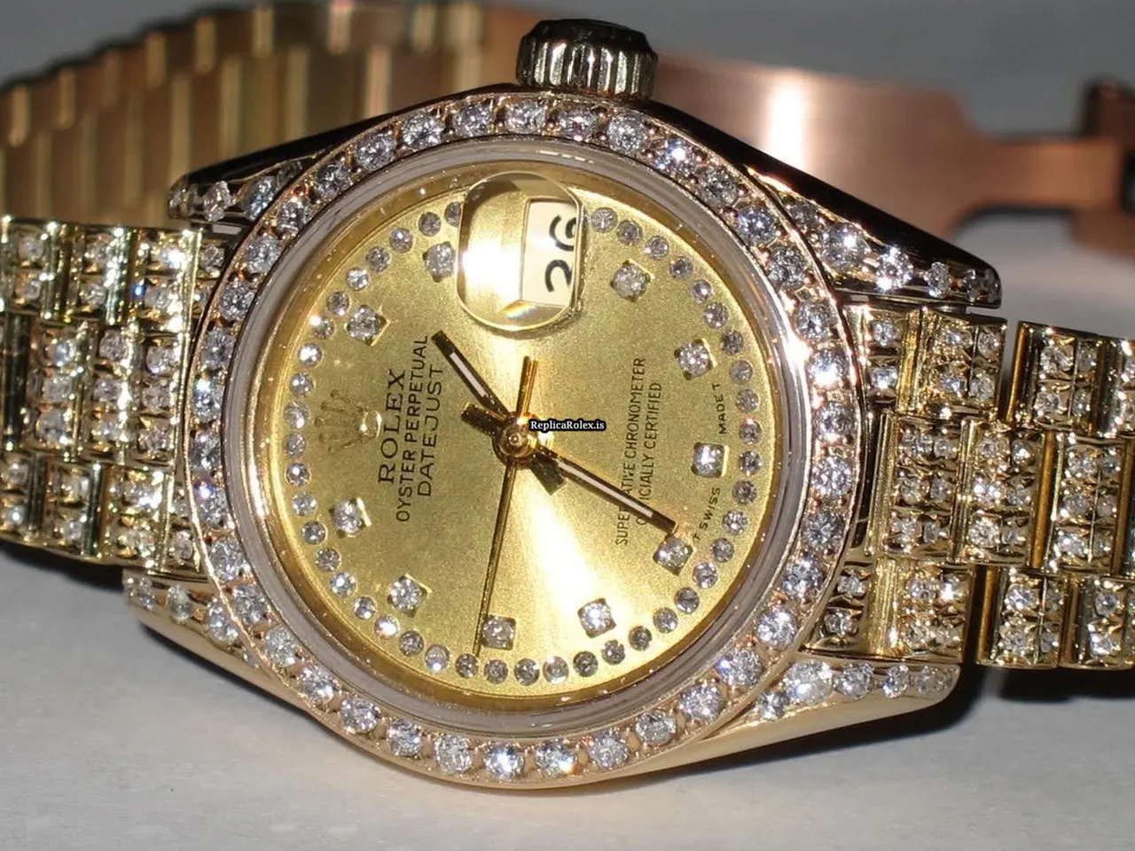 Aaa Replica Rolex Datejust Self Winding Automatic 26mm Yellow Gold Case Womens Watch