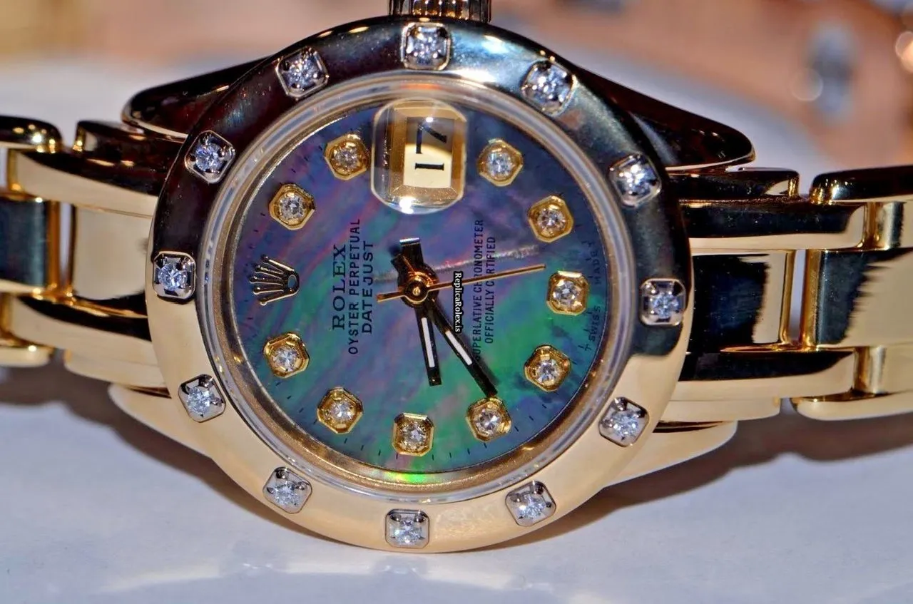 Unique Fake Rolex Datejust Self Winding Automatic 26mm Yellow Gold Case Womens Watch - Image 3