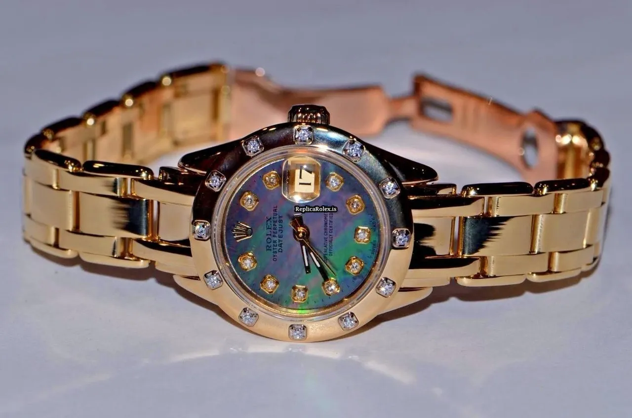 Unique Fake Rolex Datejust Self Winding Automatic 26mm Yellow Gold Case Womens Watch - Image 4