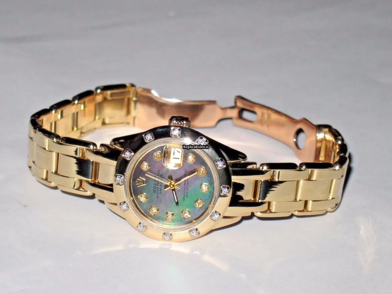 Unique Fake Rolex Datejust Self Winding Automatic 26mm Yellow Gold Case Womens Watch - Image 5