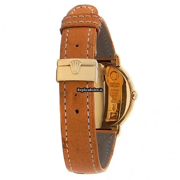 Superior Fake Rolex Cellini 6622 Quartz Movement 33mm Yellow Gold Case Womens Watch - Image 4
