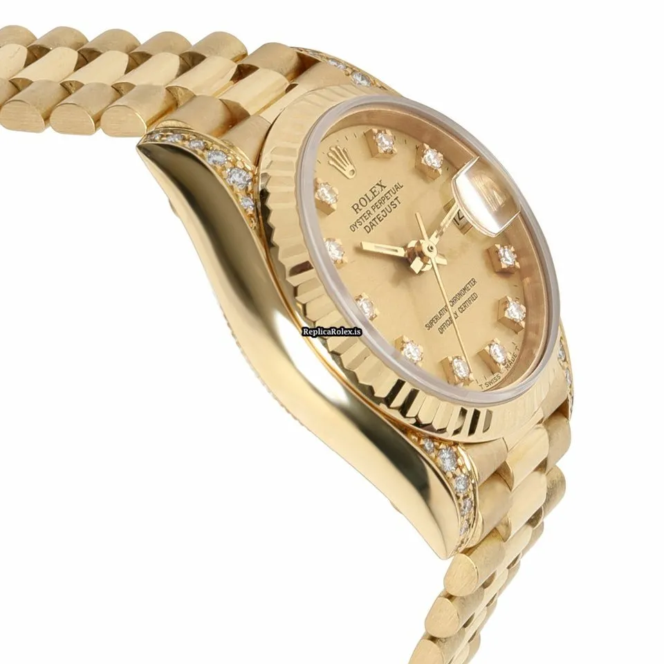 Incredible Replica Rolex Datejust 69238 Automatic Movement 26mm Yellow Gold Case Womens Watch - Image 2