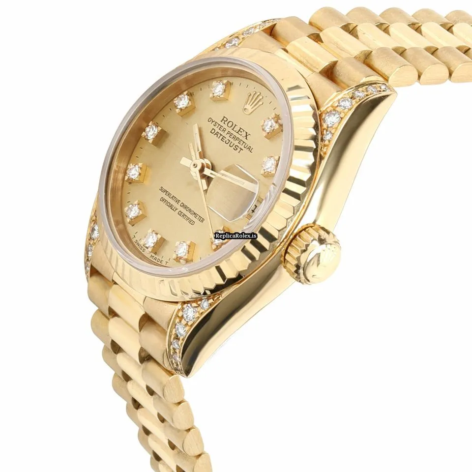 Incredible Replica Rolex Datejust 69238 Automatic Movement 26mm Yellow Gold Case Womens Watch - Image 3