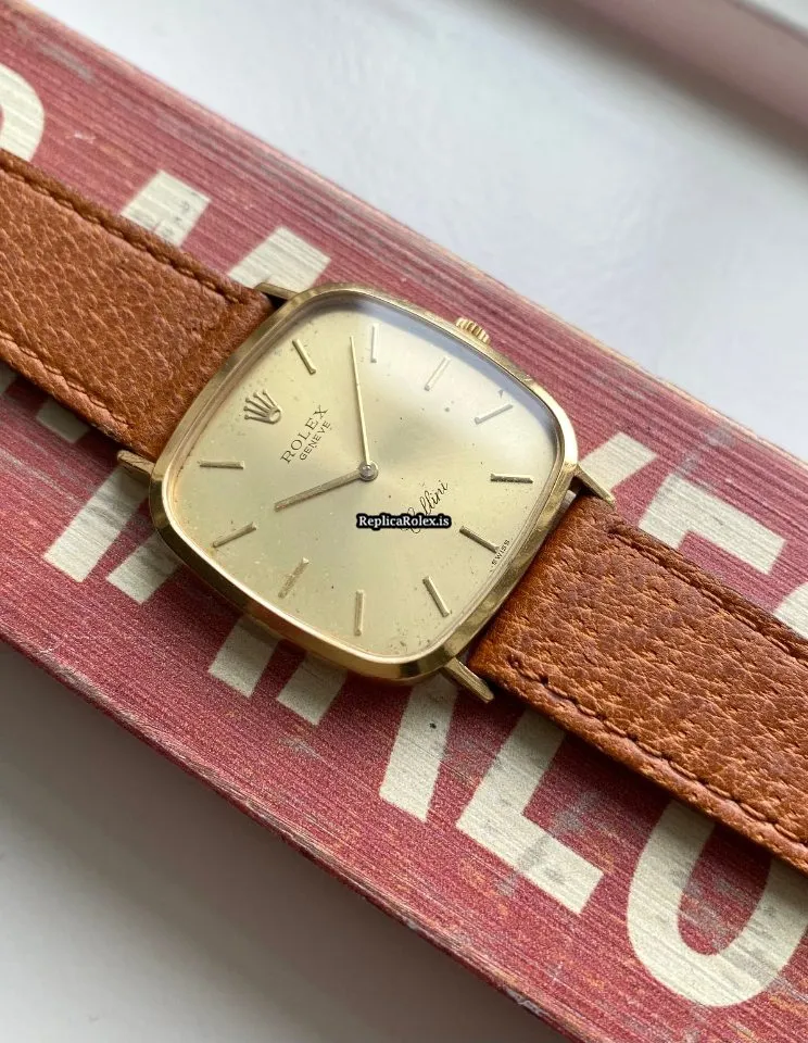 Luxury Fake Rolex Cellini Caliber 1601 Manual Winding Movement Yellow Gold Case Mens/unisex Watch - Image 2