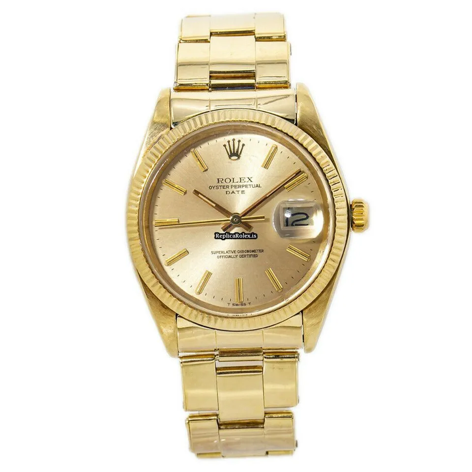 Pleasing Fake Rolex Oyster Perpetual Date 1503 Automatic Movement 34mm Yellow Gold Case Mens/unisex Watch