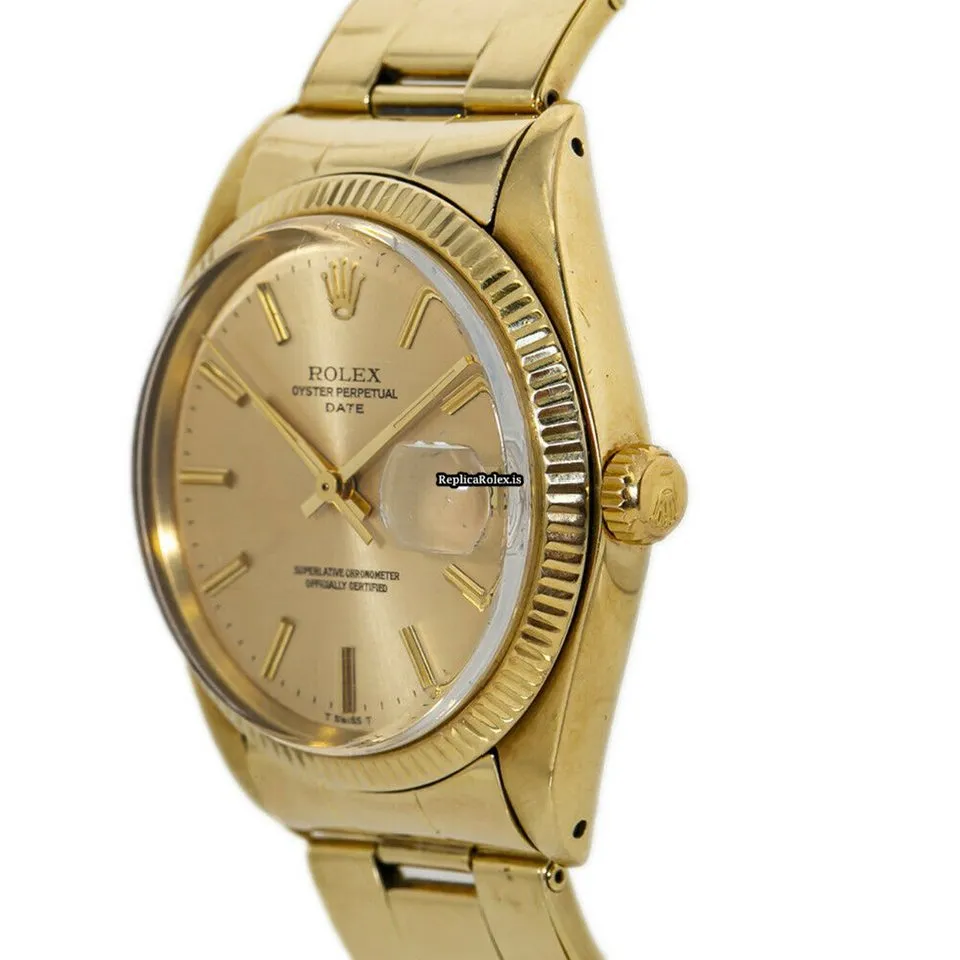 Pleasing Fake Rolex Oyster Perpetual Date 1503 Automatic Movement 34mm Yellow Gold Case Mens/unisex Watch - Image 3