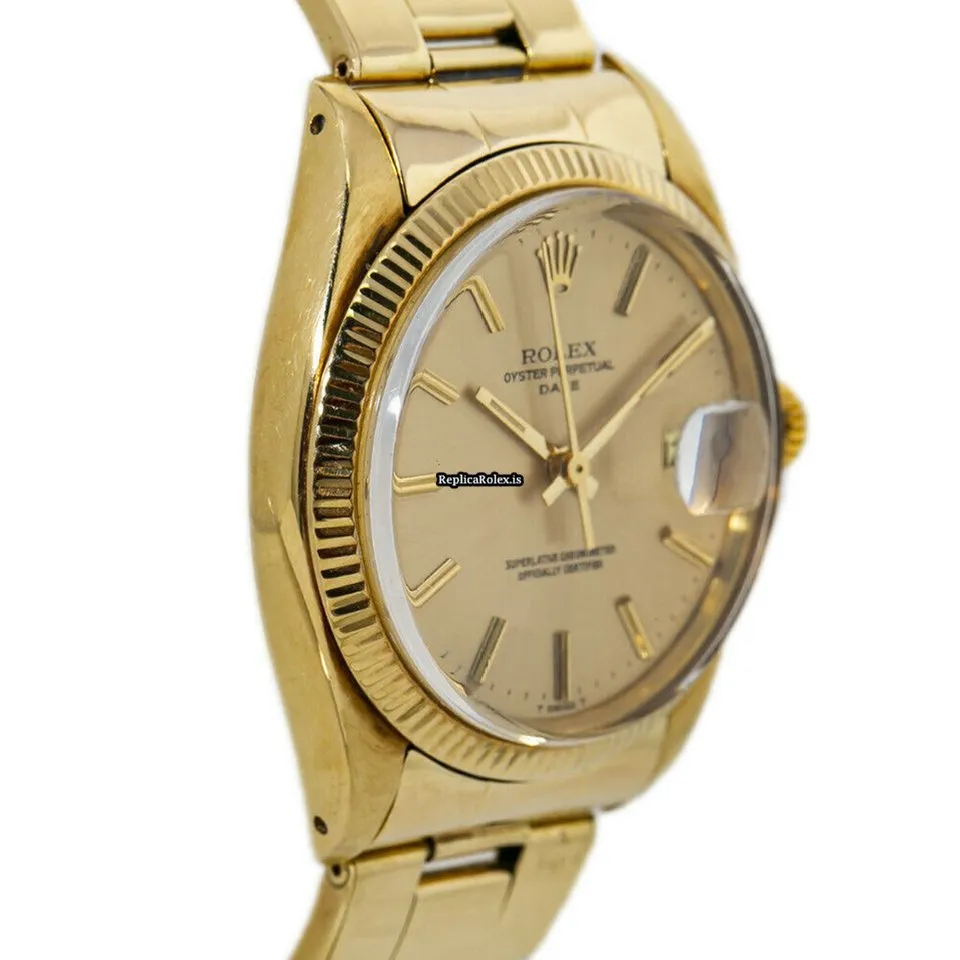 Pleasing Fake Rolex Oyster Perpetual Date 1503 Automatic Movement 34mm Yellow Gold Case Mens/unisex Watch - Image 5