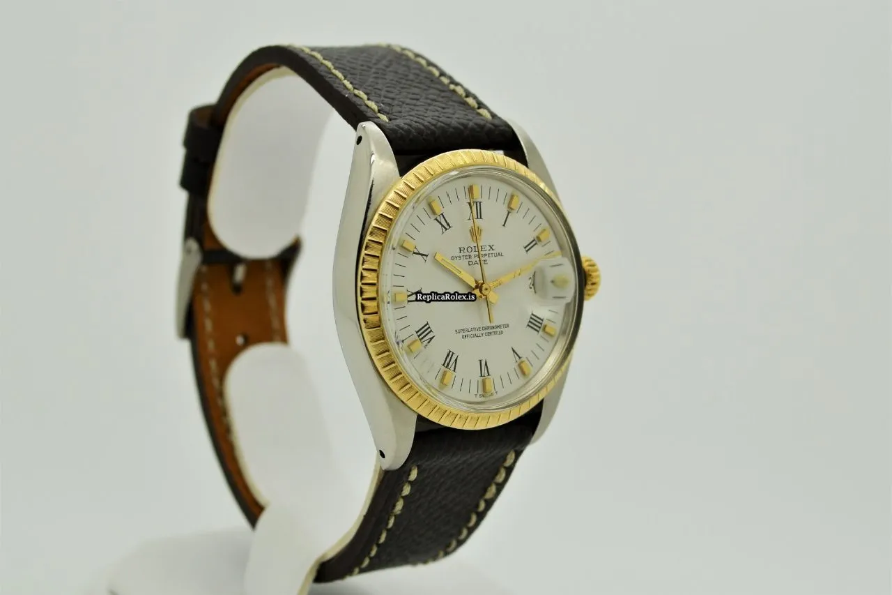 Fabulous Replica Rolex Oyster Perpetual Date 1505 Caliber 1570 Automatic Movement 34mm Gold/steel Case Mens/unisex Watch - Image 3