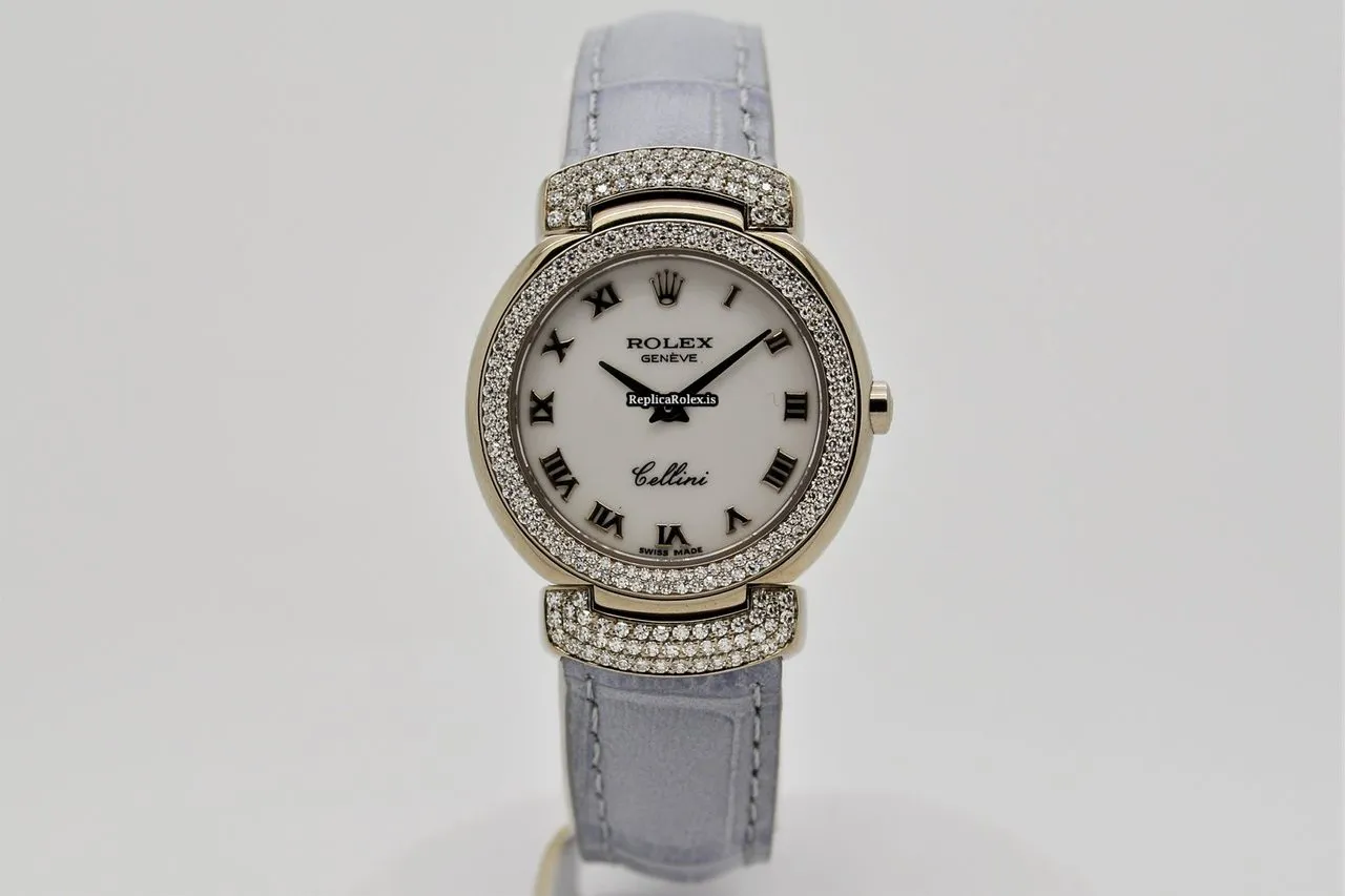 Lovely Replica Rolex Cellini 6673 Manual Winding Movement 27mm White Gold Case Womens Watch