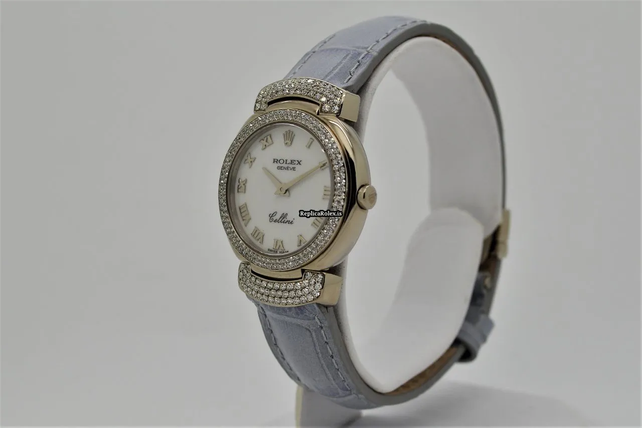 Lovely Replica Rolex Cellini 6673 Manual Winding Movement 27mm White Gold Case Womens Watch - Image 2