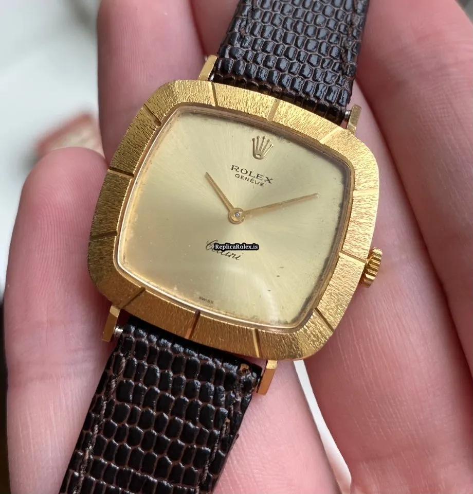 High-end Fake Rolex Cellini Caliber 1600 Manual Winding Movement Yellow Gold Case Mens/unisex Watch - Image 6