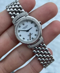 Wonderful Replica Rolex Cellini 6673 Quartz Movement White Gold Case Womens Watch
