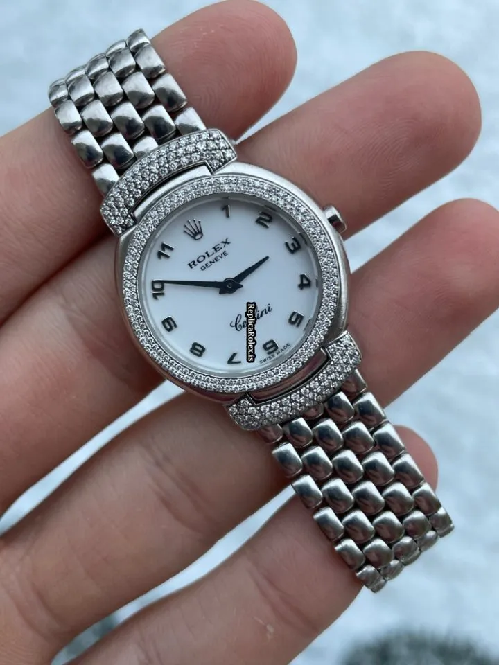 Wonderful Replica Rolex Cellini 6673 Quartz Movement White Gold Case Womens Watch