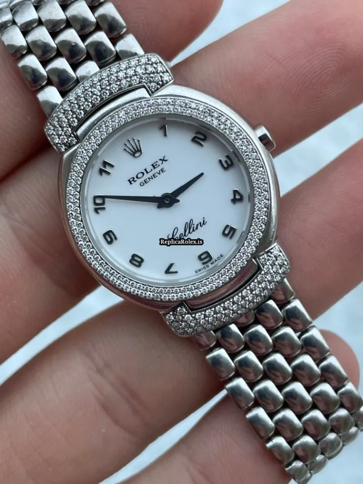 Wonderful Replica Rolex Cellini 6673 Quartz Movement White Gold Case Womens Watch - Image 2