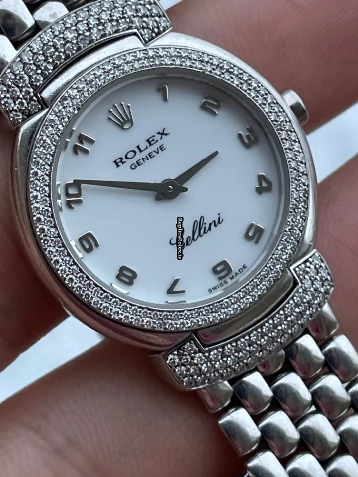 Wonderful Replica Rolex Cellini 6673 Quartz Movement White Gold Case Womens Watch - Image 3