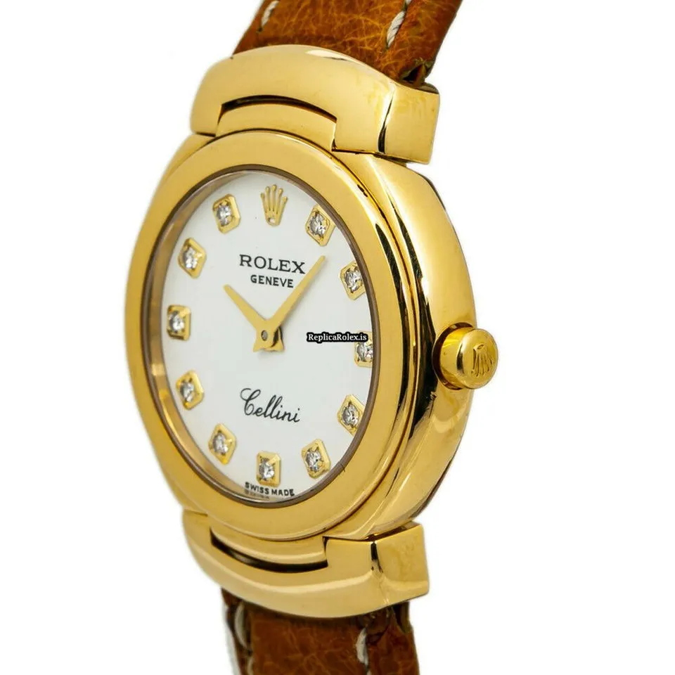 Wholesale Fake Rolex Cellini 6621 Quartz Movement 26mm Yellow Gold Case Womens Watch - Image 3