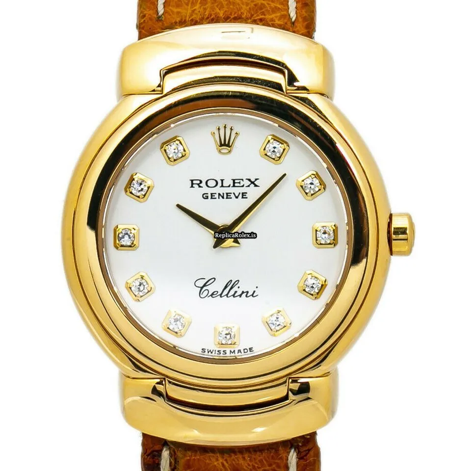 Wholesale Fake Rolex Cellini 6621 Quartz Movement 26mm Yellow Gold Case Womens Watch - Image 4