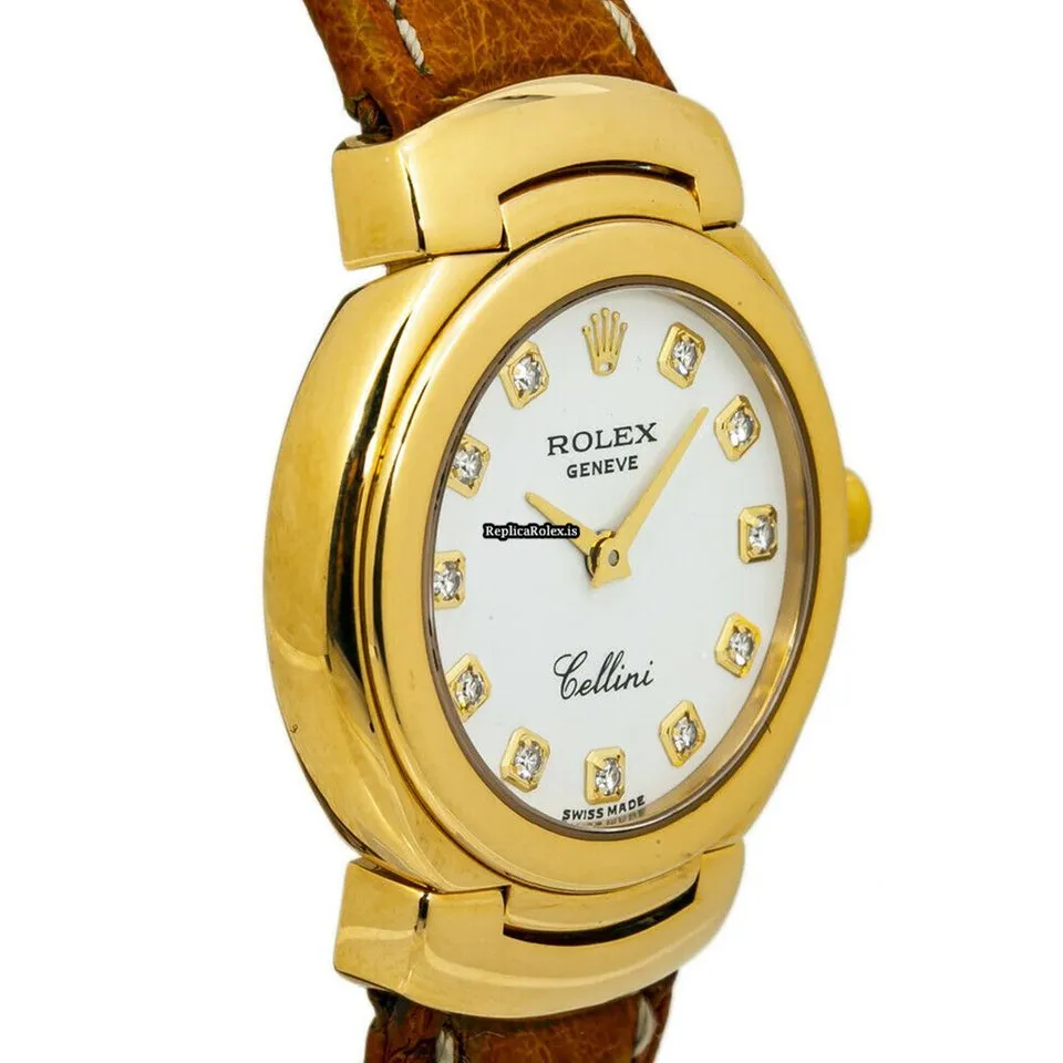 Wholesale Fake Rolex Cellini 6621 Quartz Movement 26mm Yellow Gold Case Womens Watch - Image 5
