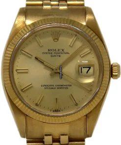 Inexpensive Fake Rolex Oyster Perpetual Date 1503 Automatic Movement 34mm Yellow Gold Case Mens/unisex Watch