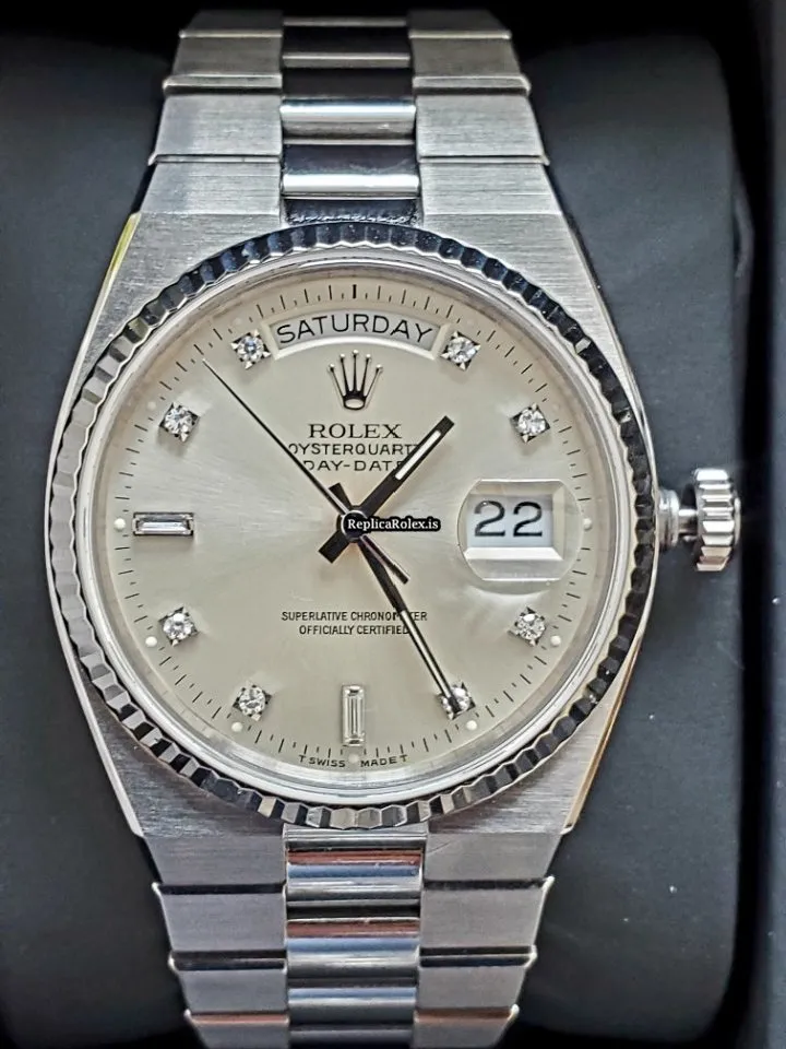 High Quality Replica Rolex Day-date Oysterquartz 19019 Caliber 5055 Quartz Movement 36mm White Gold Case Mens/unisex Watch