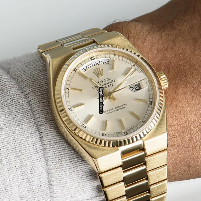 Terrific Copy Rolex Day-date Oysterquartz 19018 Quartz Movement 36mm Yellow Gold Case Mens/unisex Watch - Image 8