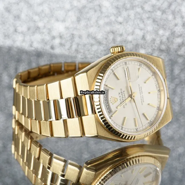 Terrific Copy Rolex Day-date Oysterquartz 19018 Quartz Movement 36mm Yellow Gold Case Mens/unisex Watch - Image 9