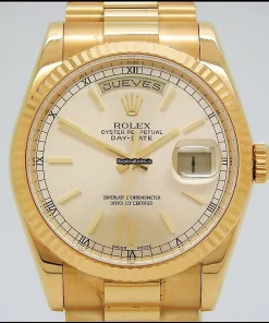 Excellent Fake Rolex Day-date 36 118238 Caliber 3155 Automatic Movement 36mm Yellow Gold Case Mens/unisex Watch