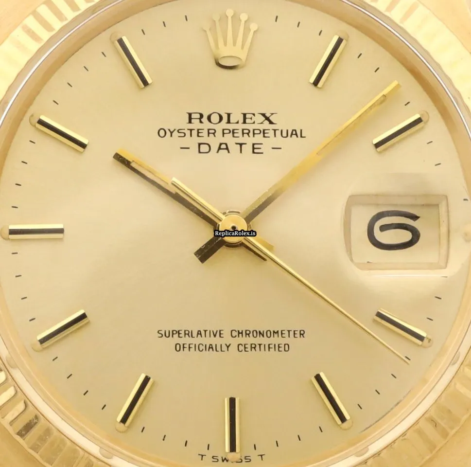 Trustworthy Replica Rolex Oyster Perpetual Date 1503 Caliber 1570 Automatic Movement 34mm Yellow Gold Case Mens/unisex Watch - Image 2