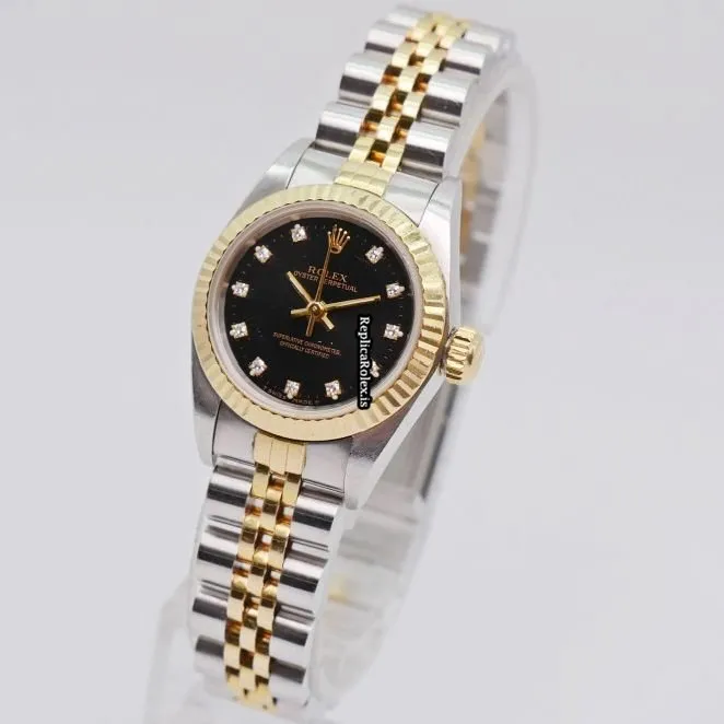 Best Replica Rolex Oyster Perpetual 67193 Automatic Movement 26mm Gold/steel Case Womens Watch - Image 2