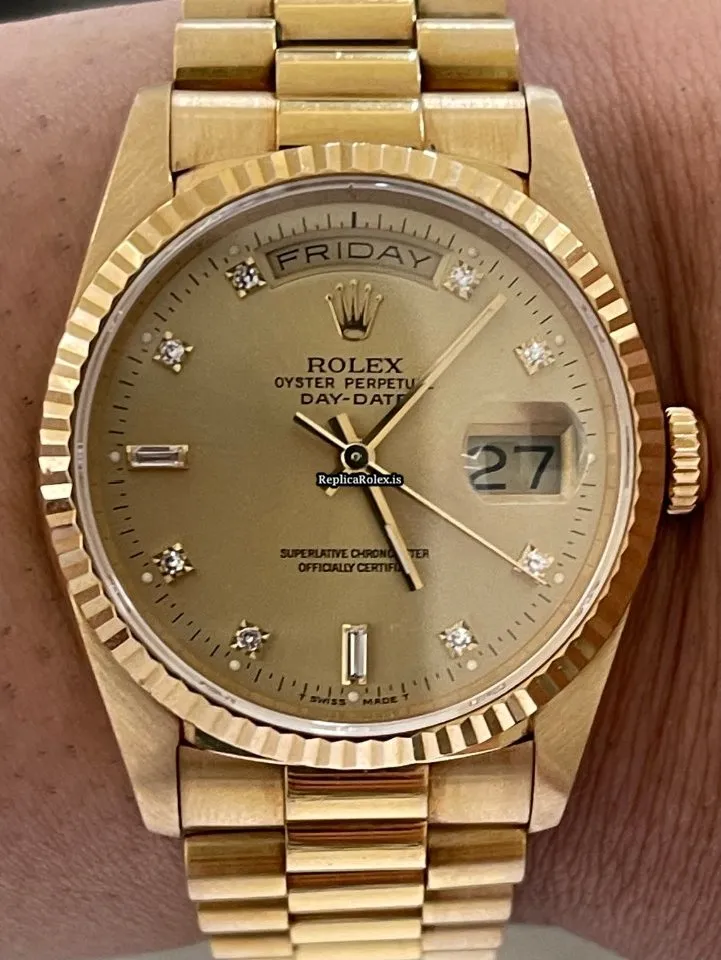 Incredible Replica Rolex Day-date 36 18238 Caliber 3155 Automatic Movement 36mm Yellow Gold Case Mens/unisex Watch - Image 2