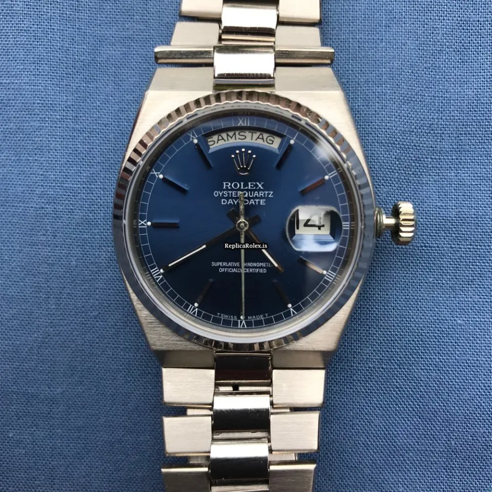 Design Fake Rolex Day-date Oysterquartz 19019 Caliber 5055 Quartz Movement 36mm White Gold Case Mens/unisex Watch - Image 4