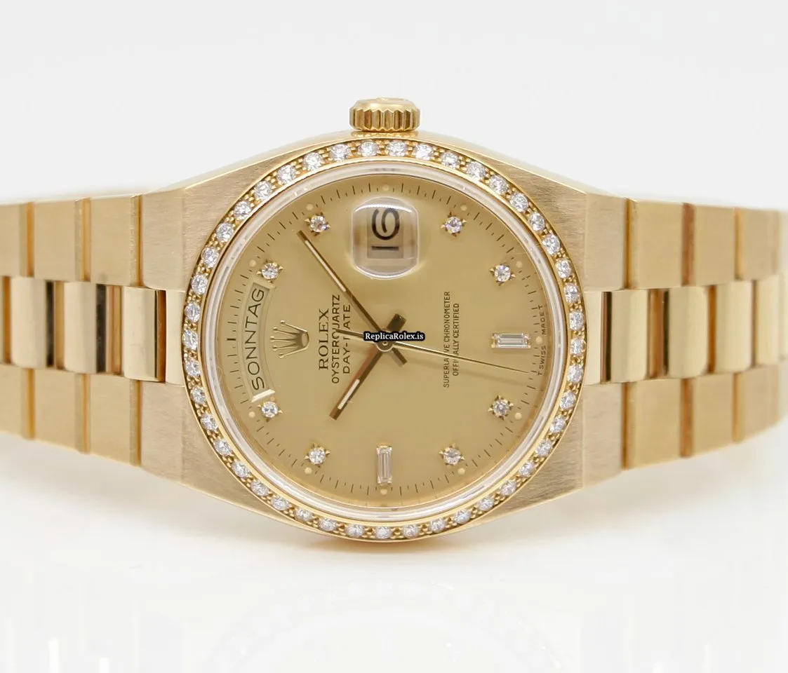 Lovely Replica Rolex Day-date Oysterquartz 19048 Caliber 5055 Quartz Movement 36mm Yellow Gold Case Mens/unisex Watch