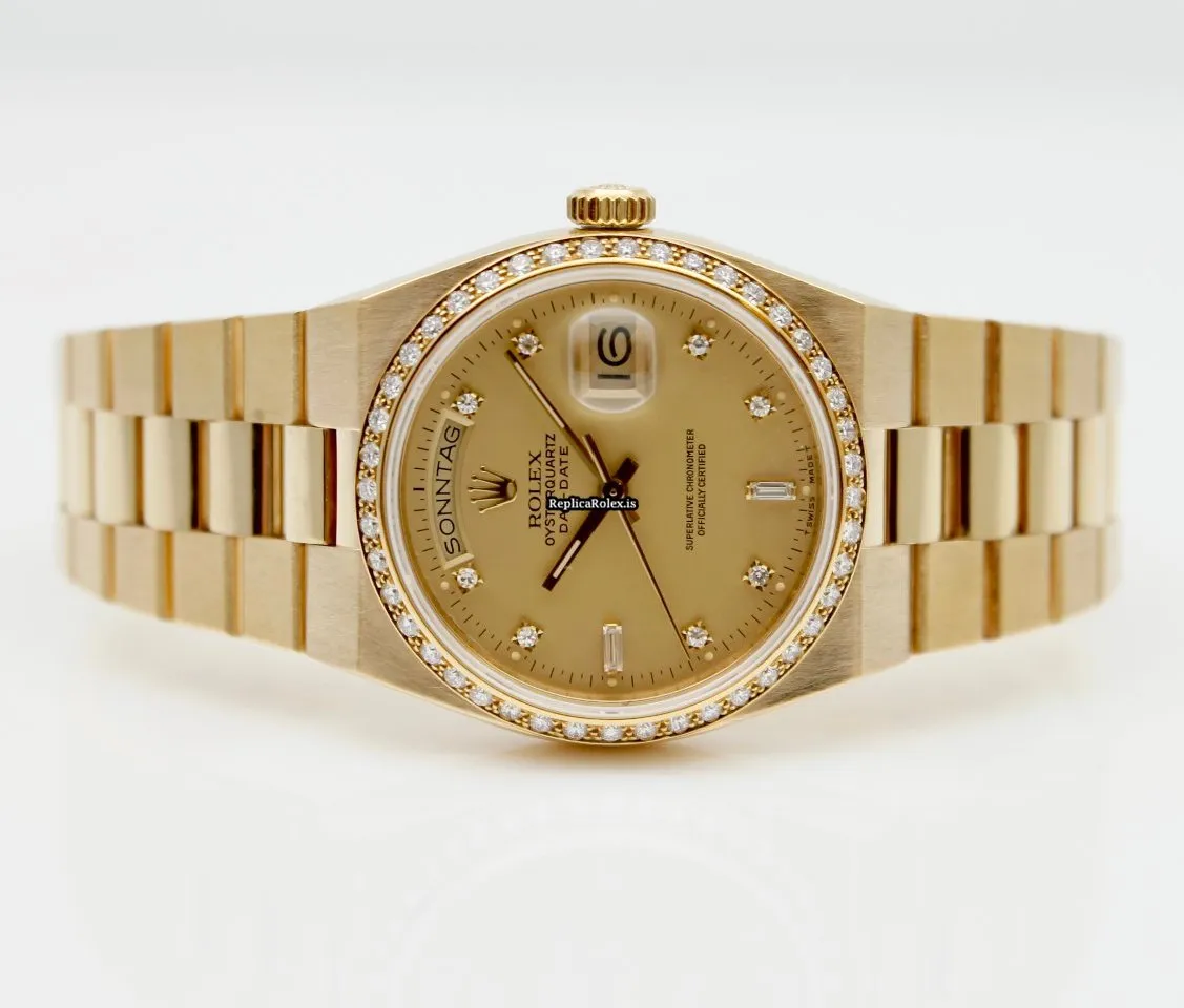 Lovely Replica Rolex Day-date Oysterquartz 19048 Caliber 5055 Quartz Movement 36mm Yellow Gold Case Mens/unisex Watch - Image 10