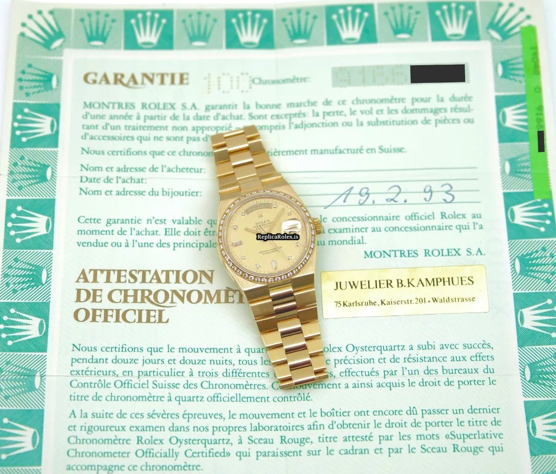 Lovely Replica Rolex Day-date Oysterquartz 19048 Caliber 5055 Quartz Movement 36mm Yellow Gold Case Mens/unisex Watch - Image 16