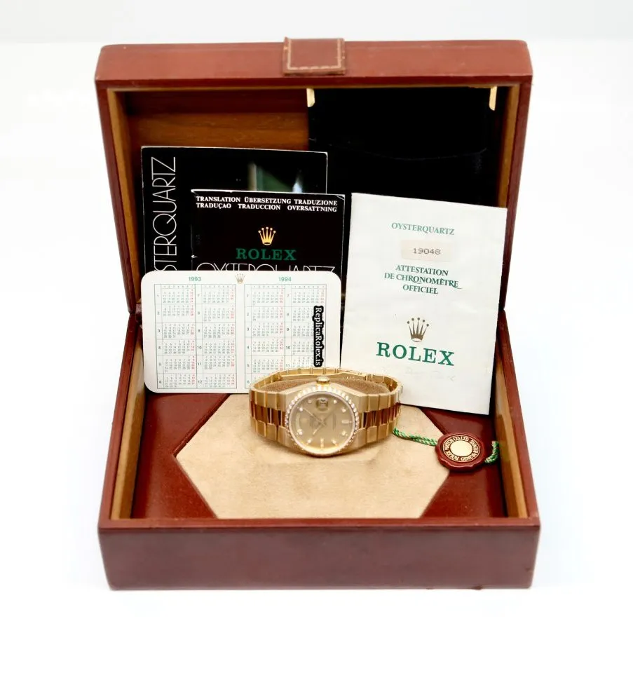 Lovely Replica Rolex Day-date Oysterquartz 19048 Caliber 5055 Quartz Movement 36mm Yellow Gold Case Mens/unisex Watch - Image 2