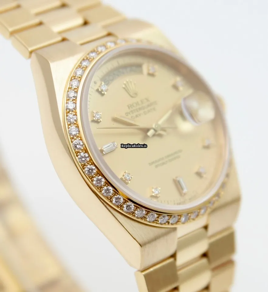 Lovely Replica Rolex Day-date Oysterquartz 19048 Caliber 5055 Quartz Movement 36mm Yellow Gold Case Mens/unisex Watch - Image 5