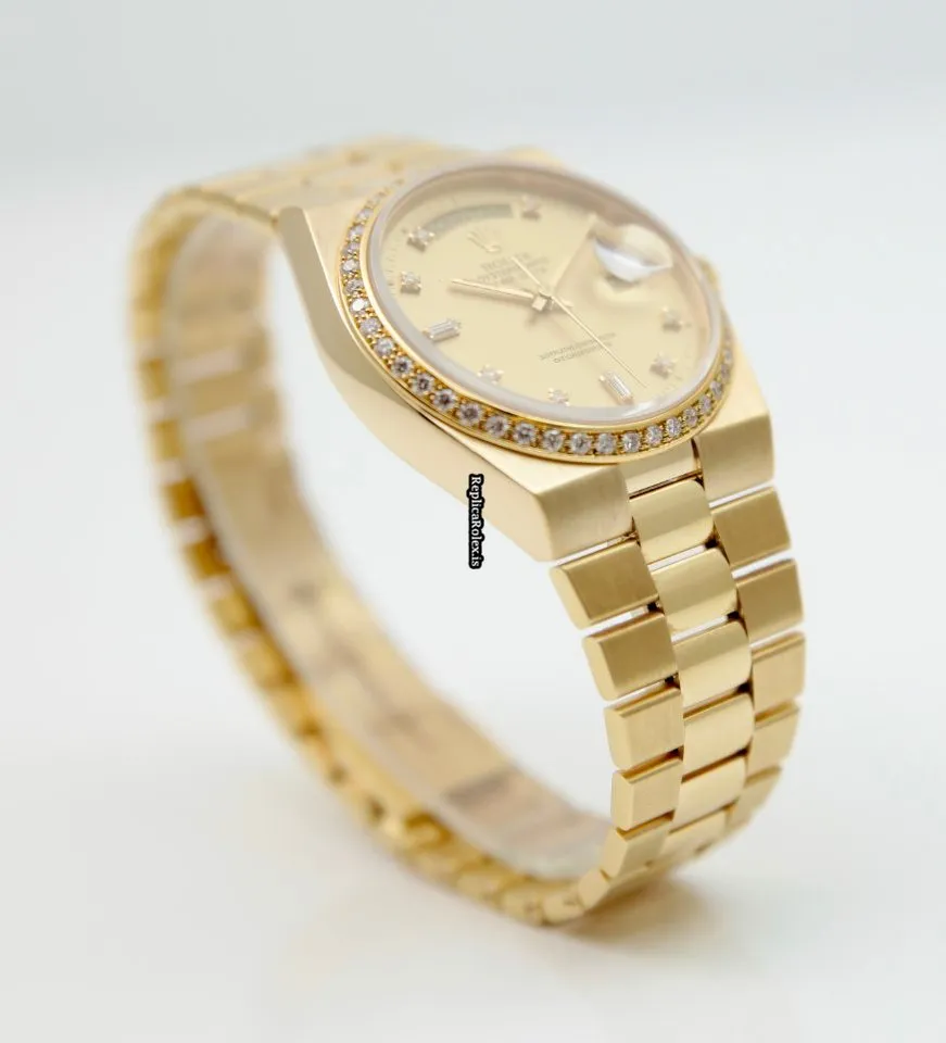 Lovely Replica Rolex Day-date Oysterquartz 19048 Caliber 5055 Quartz Movement 36mm Yellow Gold Case Mens/unisex Watch - Image 6
