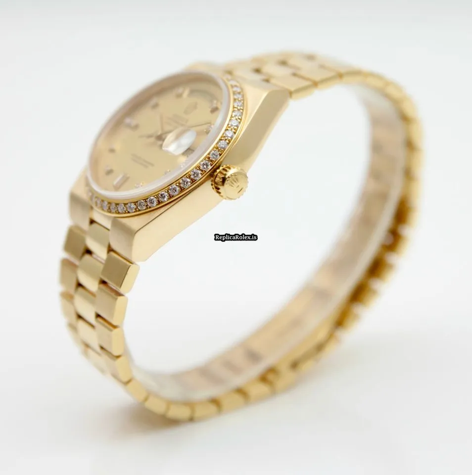 Lovely Replica Rolex Day-date Oysterquartz 19048 Caliber 5055 Quartz Movement 36mm Yellow Gold Case Mens/unisex Watch - Image 7