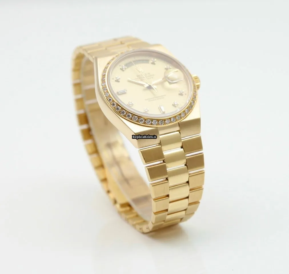 Lovely Replica Rolex Day-date Oysterquartz 19048 Caliber 5055 Quartz Movement 36mm Yellow Gold Case Mens/unisex Watch - Image 8