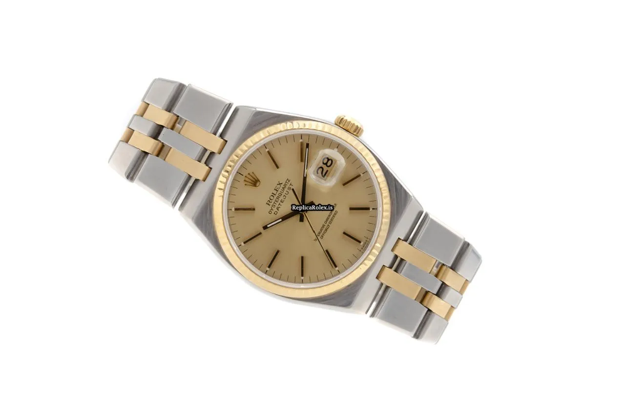 Pleasing Replica Rolex Datejust Oysterquartz 17013 Caliber 5035 Quartz Movement 36x42mm Gold/steel Case Mens/unisex Watch - Image 2