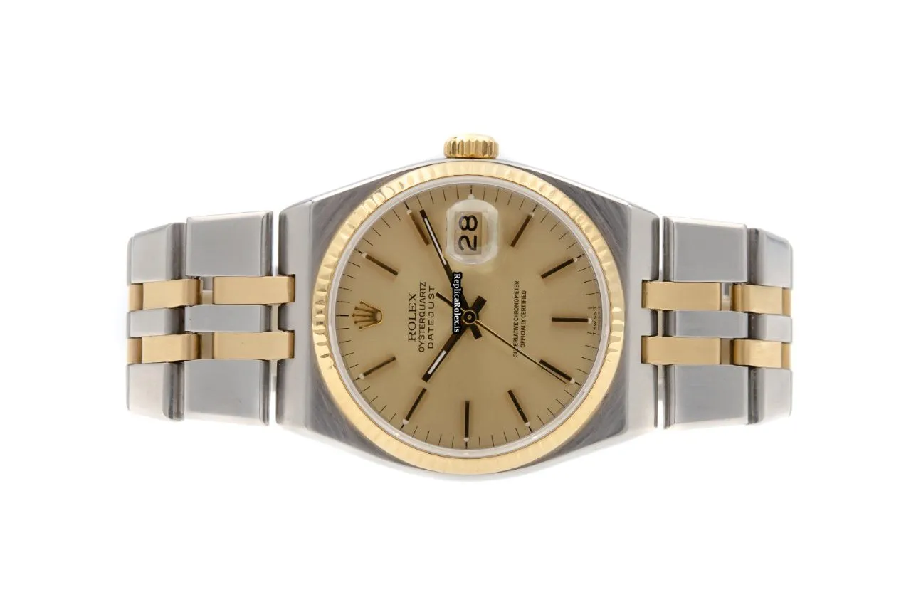 Pleasing Replica Rolex Datejust Oysterquartz 17013 Caliber 5035 Quartz Movement 36x42mm Gold/steel Case Mens/unisex Watch - Image 3
